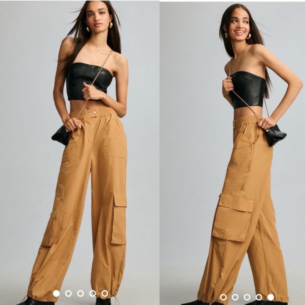 Anthropologie Wide-Leg Cargo Pants in Camel Tan